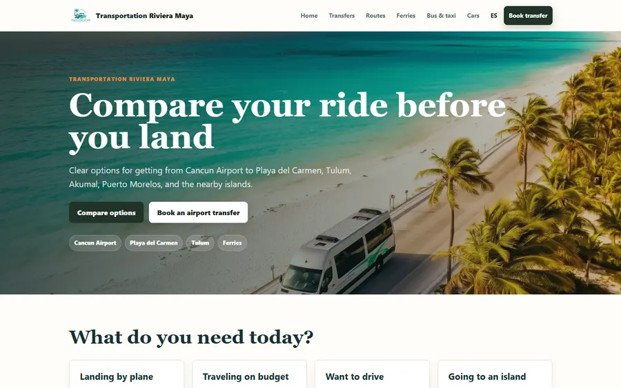 Transportation Riviera Maya homepage screenshot